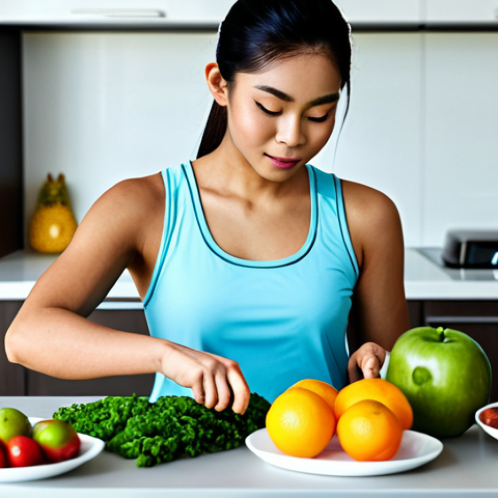 **
"A Thai athlete, fully clothed in sportswear, preparing a healthy meal with colorful fruits and vegetables. Kitchen background. Focus on nutrition and well-being. Safe for work, appropriate content, family-friendly, perfect anatomy, natural proportions, professional photography, high quality."
**
