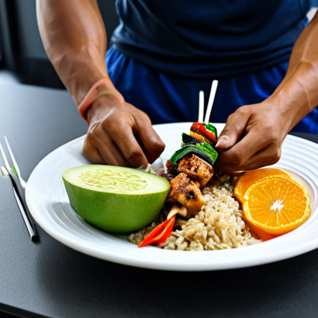 Individualized Nutrition Plan**
A determined Thai Muay Thai fighter, fully clothed in training gear, consults with a nutritionist in a bright, modern office. The nutritionist points to a personalized meal plan featuring local Thai ingredients like grilled chicken skewers (gai yang), brown rice, and tropical fruits. Focus on the athlete's focused expression and the detailed meal plan. "Safe for work", "appropriate content", "fully clothed", "professional", "perfect anatomy", "natural proportions", high-quality image.
**