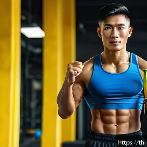 Home 31 운동선수의 식단에서 특정 음식의 효과 - A vibrant, high-resolution image of a Thai athlete in sporty attire holding a ripe yellow banana wit...