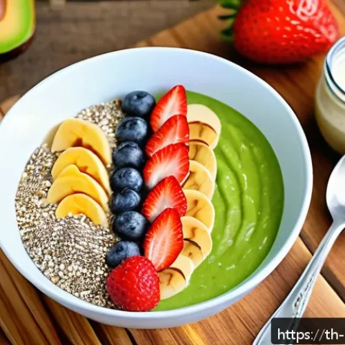 Home 29 고단백 스무디 레시피 운동선수 전용 - A vibrant, high-protein smoothie bowl styled on a rustic wooden table, featuring fresh seasonal frui...