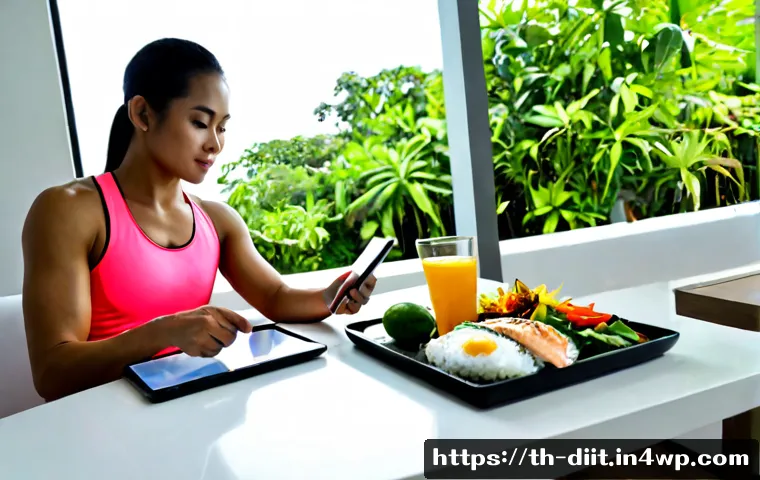 Home 17 운동선수의 맞춤형 영양 계획 만들기 - Photorealistic Thai endurance athlete and professional sports nutritionist seated at a clean sunlit ...